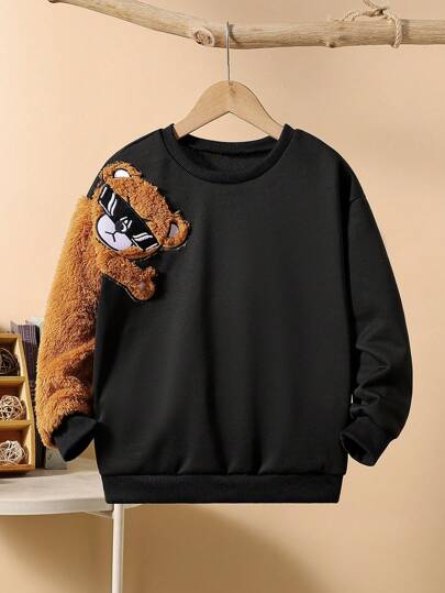 SHEIN Tween Boy Bear Print Drop Shoulder Sweatshirt Chic Outfits For Autumn/Winter