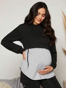 SHEIN Thai sản Dây rút Khối màu Điều dưỡng Hoodie - Nhiều màu - Xem 4