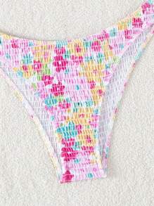 Swim Mod Summer Beach Floral Print Smocked Underwire Bikini Set - Multicolor - View 7