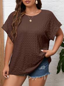 INAWLY Hơn Chất rắn tay cánh Áo thun - Màu nâu Sô-cô-la - Xem 1