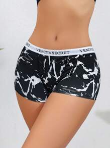 Letter Tape Waist Boyshorts Sports - Black and White - View 3