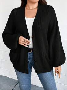 SHEIN Unity Oversize Laternenärmeln Ärmel Taschen Flicken Cardigan, für den Winter