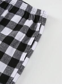 男士2入組格紋印花睡褲 - 黑與白 - 查看 3
