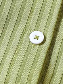 SHEIN 女嬰拼接毛茸茸拼塊前紐扣夾克和褲子 - 綠色 - 查看 5