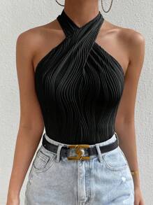 Chiquease 素色交叉繞頸緊身連體衣