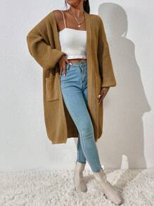 Chiquease Dual Pocket Drop Shoulder Cardigan,Long Sleeve Tops - Brown - View 8
