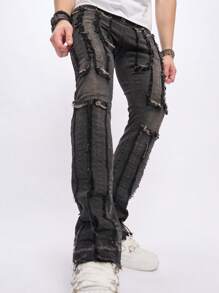 Manfinity Homme Men Ripped Frayed Skinny Jeans - Black - View 5