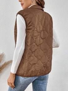 SHEIN LUNE 1 件带盖口袋按扣纽扣绗缝背心夹棉外套 - 摩卡棕 - 查看 2