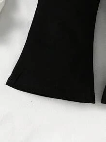 Young Girl Off Shoulder Ruched Bust Crop Top & Flare Leg Pants - Black - View 5