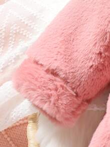 SHEIN Baby Girl Dual Pocket Button Front Fuzzy Coat With Bag - Dusty Pink - View 6