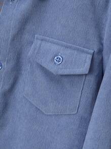 SHEIN 男大童格紋印花翻蓋口袋襯衫不帶T恤 - 藍色 - 查看 4