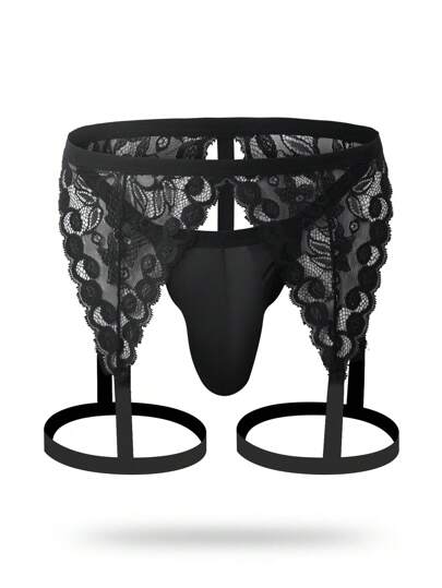 DrisQ Men's Black Lace Cut Out Crotchless Underwear Naughty Lingerie