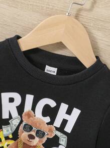 SHEIN Baby Boy Bear And Letter Graphic Sweatshirt & Sweatpants - Black - View 13