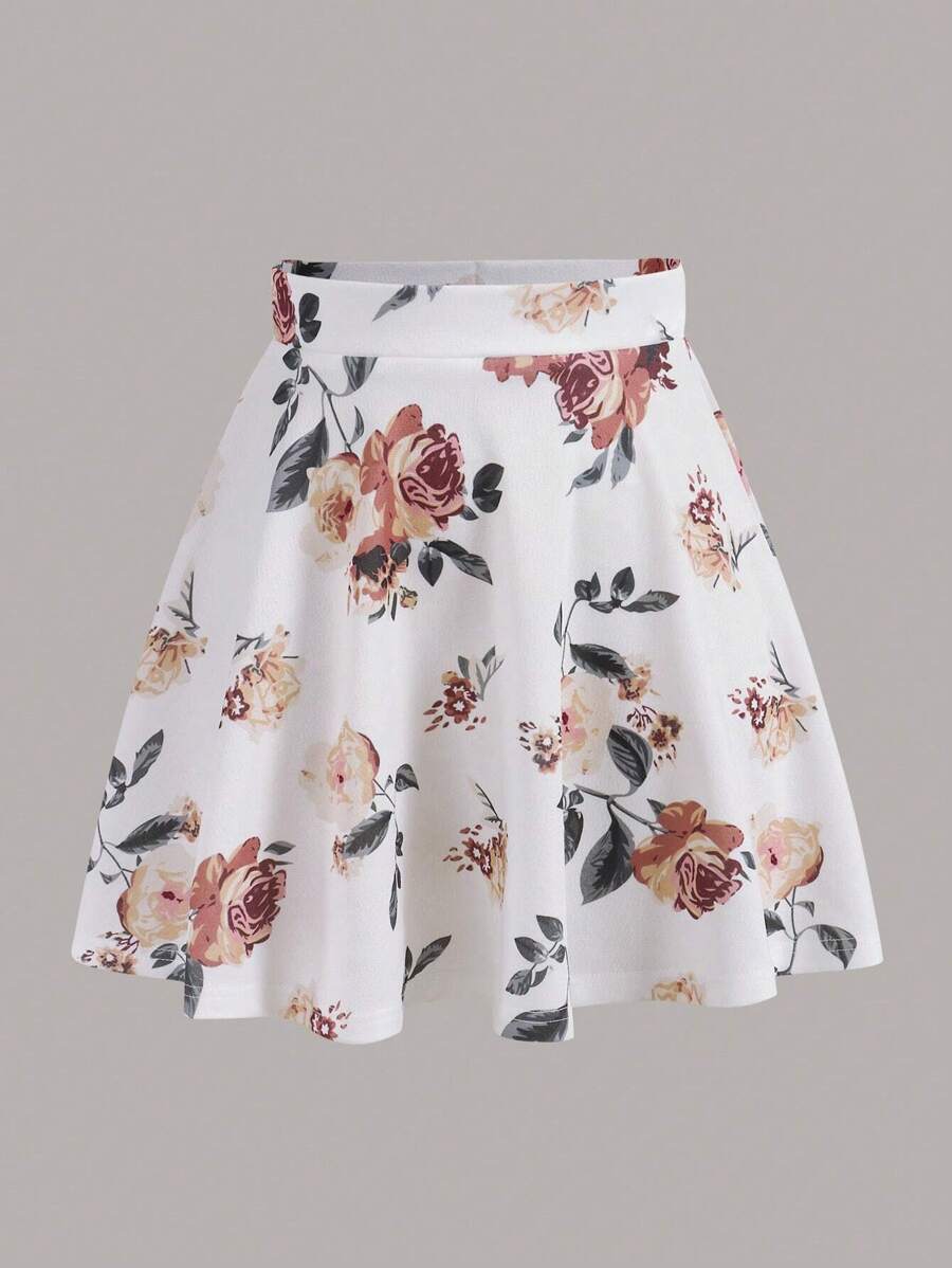 SHEIN Unity 印花喇叭半身裙 - 白色 - 查看 1