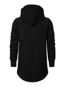 Men Solid Drawstring Hoodie - Black - View 3