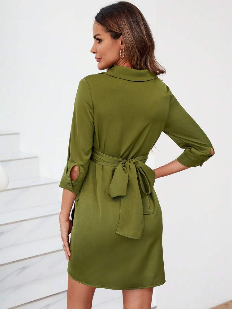 Solid Wrap Hem Shirt Dress