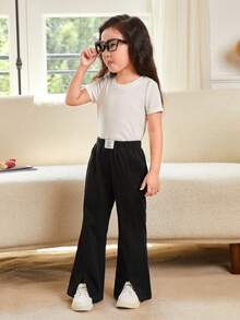 SHEIN 女小童2入組字母補丁細節下擺開叉喇叭褲 - 彩色 - 查看 10