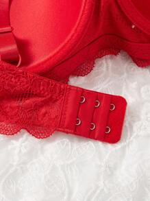 Plus Floral Lace Underwire Bra Lingerie - Red - View 4