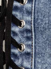 Denimoi Bộ đồ liền thân denim ống gợi cảm buộc dây cỡ lớn - Rửa trung bình - Xem 7
