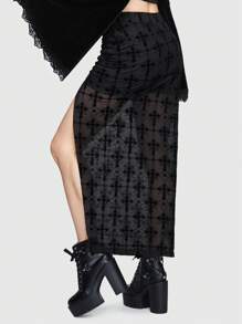 ROMWE Goth In Toàn bộ Tách đùi Lưới Váy - màu đen - Xem 5