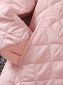SHEIN Young Girl Solid Button Front Quilted Dress & Solid Jacket - Baby Pink - View 6