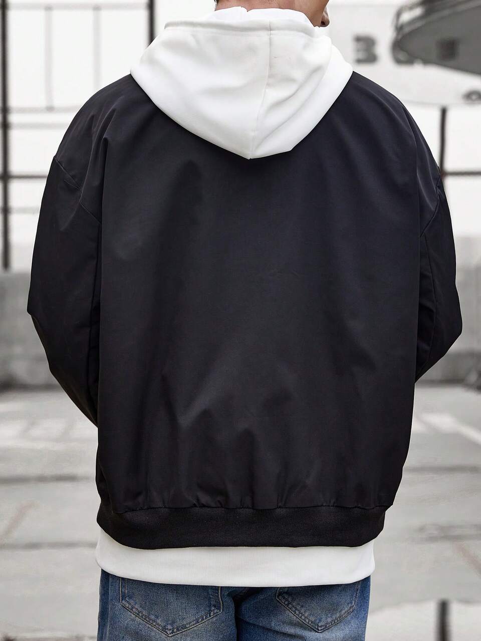 Men's Oversized Letter Graphic Drop Shoulder Jacket, No Hood