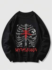 ROMWE MEN Goth 男款骷髏與字母圖案的運動衫 - 黑色 - 查看 1