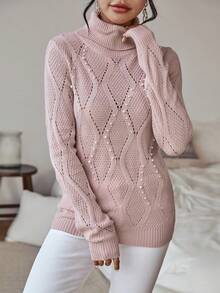 SHEIN LUNE Áo len dệt kim cao cổ Pointelle - Màu Hồng baby - Xem 7