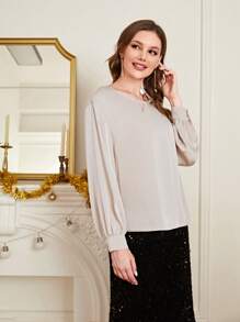 EMERY ROSE Solid Drop Shoulder Blouse - Apricot - View 4