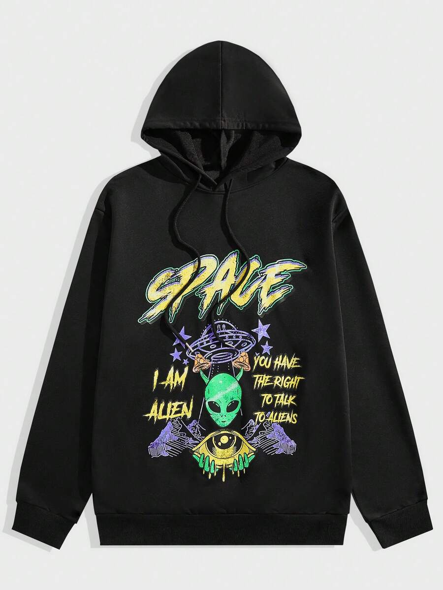 Studio Chunk Guys Alien Print Drawstring Hoodie | SHEIN USA