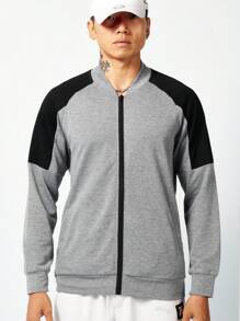 Gym Rark Men Colorblock Zip Up Raglan Sleeve Bomber Sports Jacket Workout Tops Grey Jacket Sports Jacket - Grey - View 1