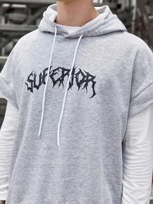 Manfinity EMRG Nam Lỏng lẻo phù hợp Hoodie Với Đồ họa Chữ cái Và Dây rút - Xám - Xem 5