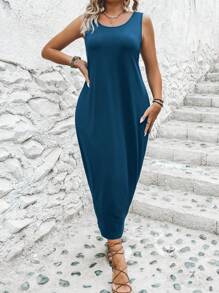 SHEIN LUNE Talla grande Vestido tank unicolor - Azul Marino - Ver 1