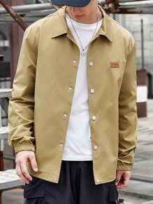 Manfinity Homme Men 1pc Letter Patched Button Up Shirt - Khaki - View 1