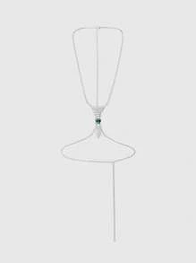con diamante de imitación vinculado con cadena Sujetador Accesorio - Plateado - Ver 1