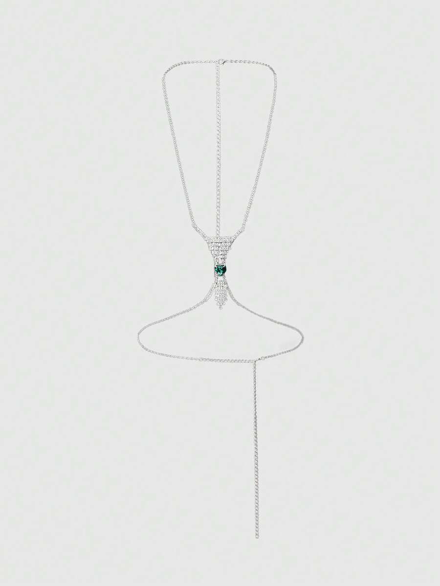 con diamante de imitación vinculado con cadena Sujetador Accesorio - Plateado - Ver 1