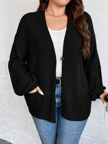 SHEIN Unity Oversize Laternenärmeln Ärmel Taschen Flicken Cardigan, für den Winter