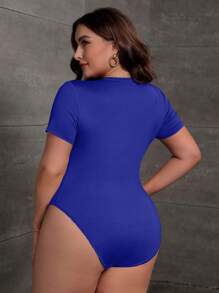 SHEIN Essnce Plus Solid Slim Fit Tee Bodysuit - Royal Blue - View 2