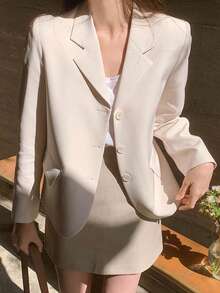 DAZY 素色西裝領西裝外套 - 杏色 - 查看 5