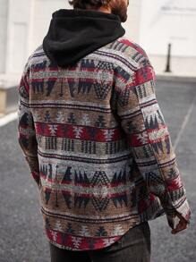 Manfinity Homme Loose Fit Men's Overcoat With Geometric Print And Patched Pockets - Multicolor - View 2