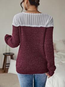 SHEIN LUNE Hai âm Dệt kim chấm bi Áo len - Màu Đỏ Sâu - Xem 2