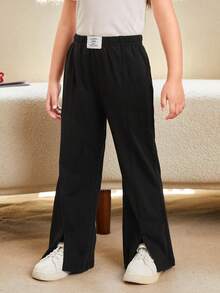 SHEIN 女小童2入組字母補丁細節下擺開叉喇叭褲 - 彩色 - 查看 5