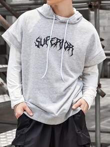 Manfinity EMRG Nam Lỏng lẻo phù hợp Hoodie Với Đồ họa Chữ cái Và Dây rút - Xám - Xem 3