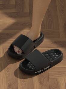 Hombres Chanclas con estampado de letra negro exterior EVA - Negro - Ver 3