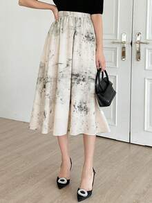 紮染彈性腰帶半身裙 - 杏色 - 查看 5