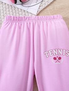 SHEIN Cô Gái Trẻ Đồ họa Chữ cái Áo len & Quần nỉ - Hồng - Xem 6