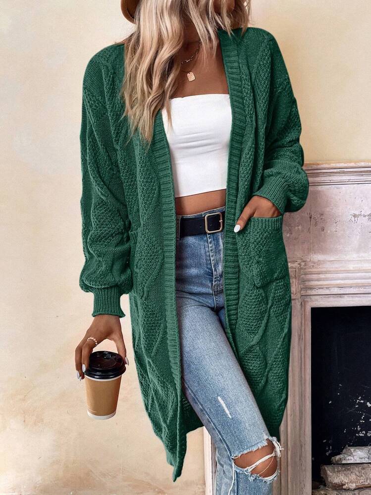 Chiquease 雙口袋落肩袖開襟開衫 - 綠色 - 查看 1