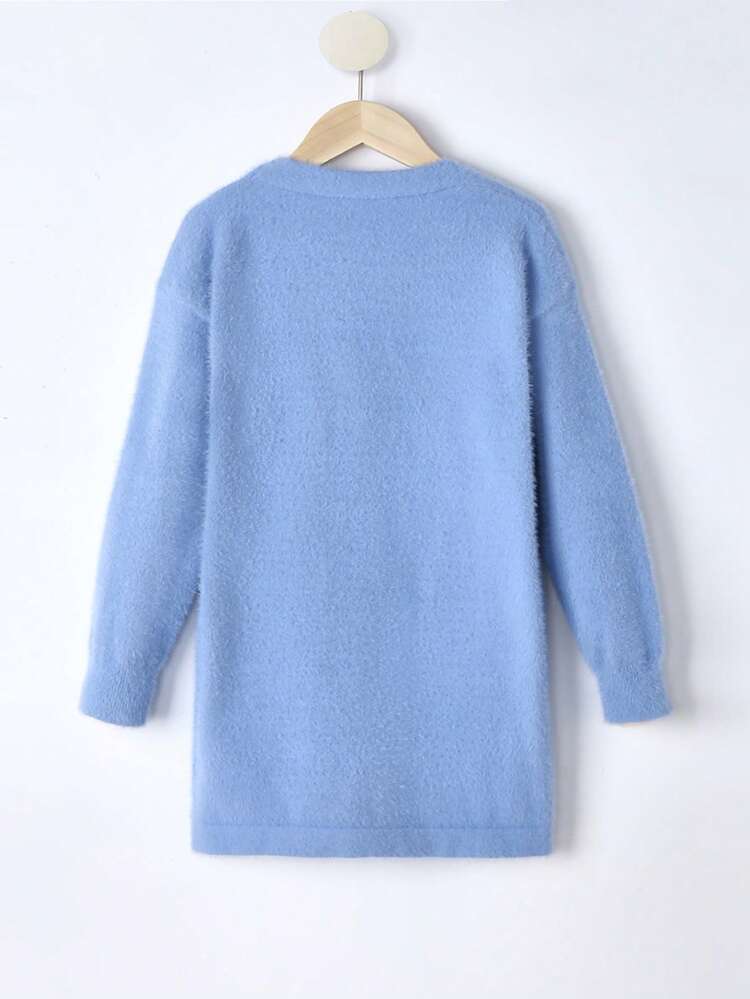 Adolescent Fille Cardigan Épaule tombante À Bouton