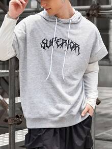 Manfinity EMRG Nam Lỏng lẻo phù hợp Hoodie Với Đồ họa Chữ cái Và Dây rút - Xám - Xem 6