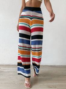 SHEIN VCAY Striped Pattern Wide Leg Knit Pants - Multicolor - View 4